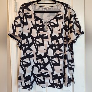 Black & Taupe Abstract Print V-Neck Top